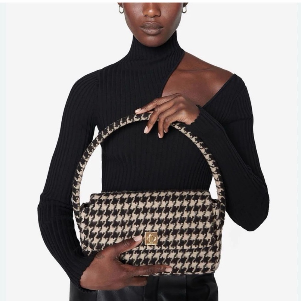 Anine Bing Nico Black and Cream Houndstooth Shoulder Bag
